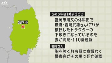 トラクターが休耕田に転落する事故　乗っていた７０代の男性が死亡【岩手・盛岡市】