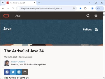 Oracle、「Java 24」を発表 ～32bit Windows版は終了、AI・量子計算時代に備えた改善も／24のJDK拡張提案（JEP）を含む非LTSリリース