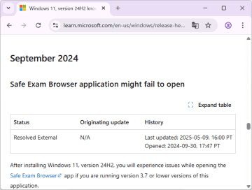 「Windows 11 バージョン 24H2」への更新を妨げる問題、1件解決 ～残りは5件／e-Learning環境「Safe Exam Browser」（SEB）の互換性問題が解決