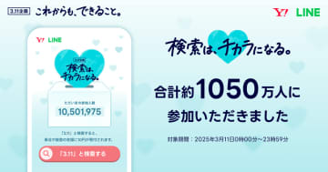 【LINEヤフー】「3.11検索」に約1050万人が参加、寄付総額は約5837万円に