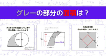 【図形問題 Vol.1159】グレーの部分の面積を求めよ！＜全3問＞