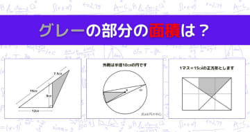 【図形問題 Vol.1163】グレーの部分の面積を求めよ！＜全3問＞