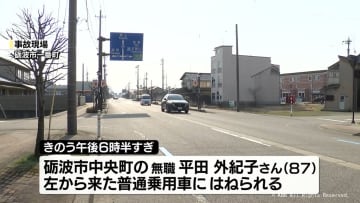 きのう砺波市　車にはねられ意識不明の８７歳女性が死亡