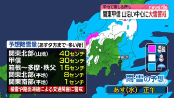 関東甲信　今夜から山沿いを中心に雪　19日にかけて大雪のおそれ