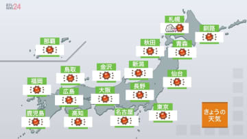 【天気】関東から九州、沖縄は広く晴れ