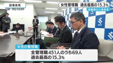 鹿児島県　女性管理職１５．３％　過去最高に　４月１日付人事異動発表