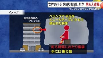 女性の手足を縛り監禁したか　男６人を逮捕　マンションのベランダに６時間　鹿児島市