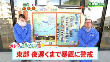 「東部は夜遅くまで暴風に警戒　花粉も超大量飛散」14日　宮城の天気　tbc気象台