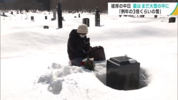 彼岸の中日 墓はまだ大雪の中に　青森市の霊園「例年の3倍くらいの雪」