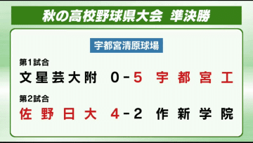 秋の高校野球栃木県大会準決勝　関東出場の２校決まる