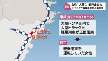 東九州道のトンネルで大型トラックと軽乗用車が正面衝突　軽乗用車運転の女性が死亡