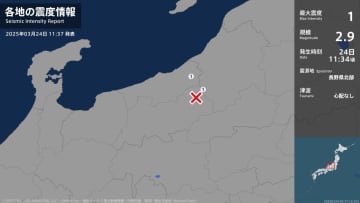 新潟県、長野県で最大震度1の地震　新潟県・上越市、長野県・栄村