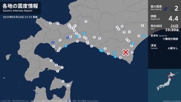 北海道で最大震度2の地震　北海道・千歳市、白老町、安平町、新冠町、新ひだか町、浦河町、幕別町、浦幌町