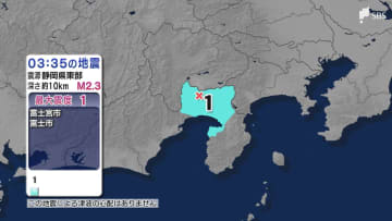 静岡県内で最大震度1の地震 震源は県東部 津波の心配はなし (17日午前3時35分頃）