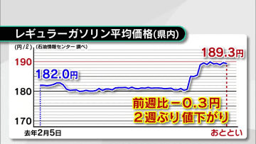 最新のガソリン価格は189.3円　2週ぶりに値下がりも依然高値続く　大分